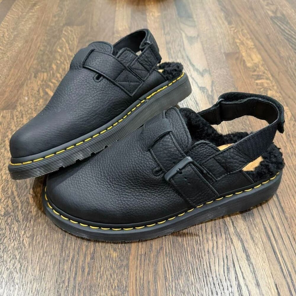 dr. martens jorge II ambassador faux fur lined slingback mules shearling clogs